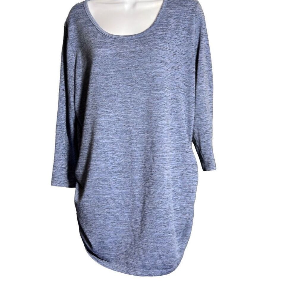 Heather Blue Tunic/Top w/ Crochet Lace Back Detail – Soft Stretch – See Measurem